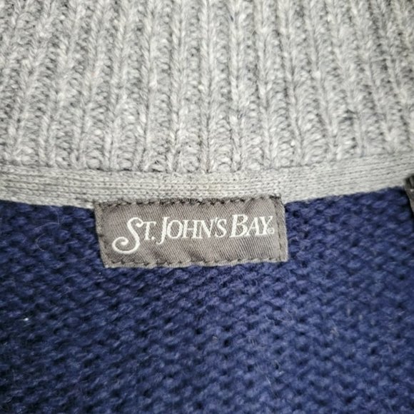 ST.JOHN’S Bay Wool Fair Isle Sweater Medium Navy Snowflake Half Zip Pullover - Picture 6 of 10